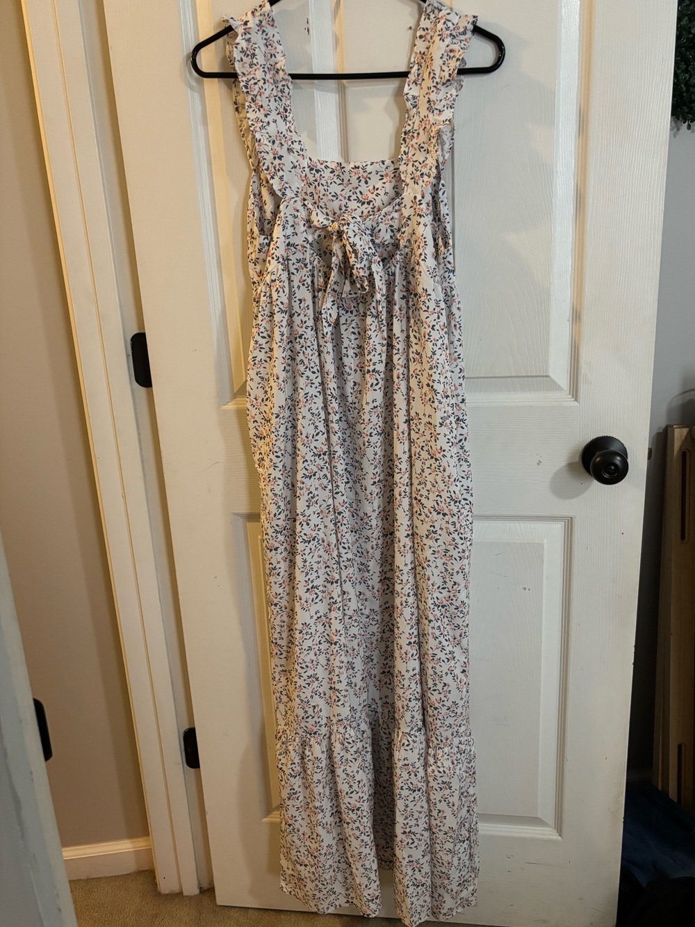 Elloh Floral Smocked Maxi Dress in Cream with Pink & Blue Flowers - Picture 2 of 4